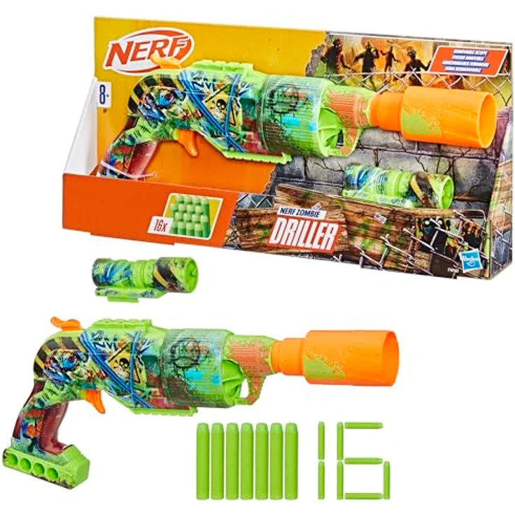 NERF Zombie Driller Dart-Blaster, Blaster mit 5-Dart Rotationstrommel und abnehmbarem Ziel-Fernrohr, inklusive 16 Nerf Elite Darts – Bild 2