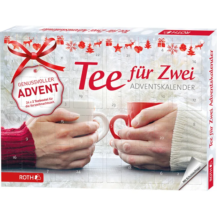 ROTH Tee Adventskalender für Zwei - 2x 24 beste Teesorten im Advent - nicht nur für Paare - als Geschenk mit Weihnachtstee, Themen-Adventskalender, 2x 24 verschiedenen Bio-Teebeuteln, nachhaltig hergestellt - Roth