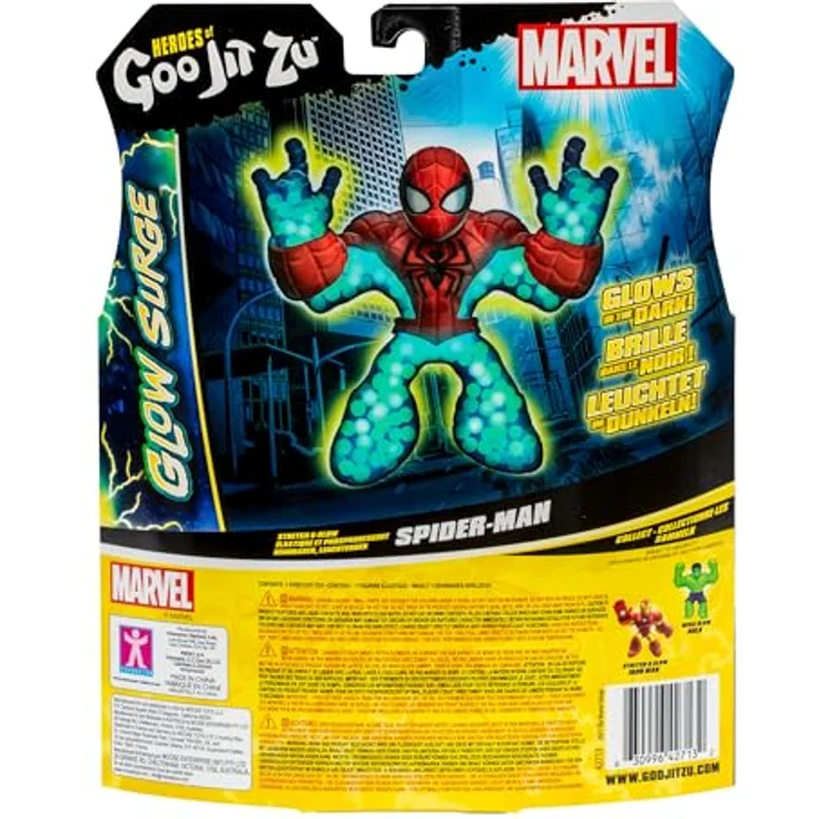 Heroes of Goo Jit Zu Spiderman Glow Surge, 11 cm leuchtende und dehnbare Sammelfigur mit einzigartiger Füllung und scrunchy Gefühl – Bild 5