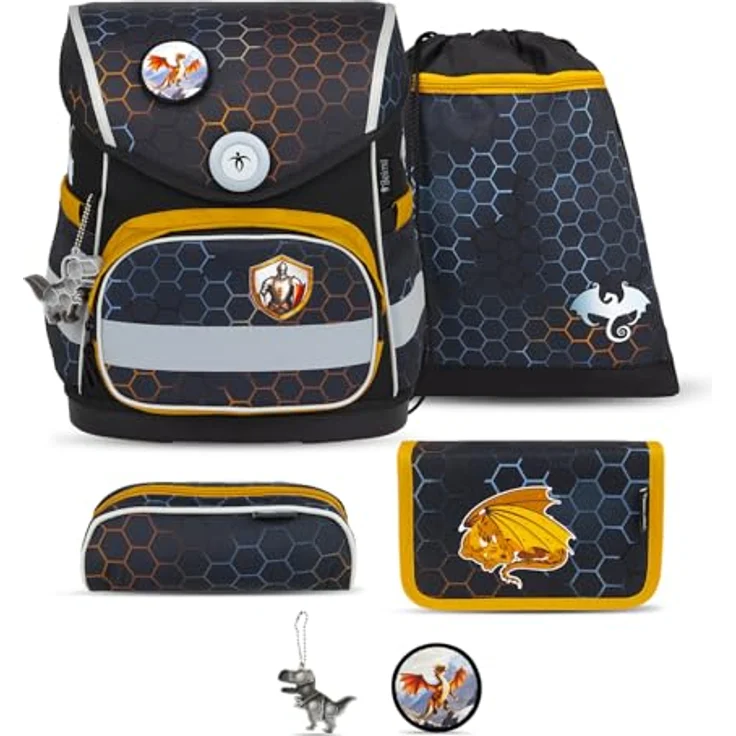 Belmil Compact mit Patches Schulranzen Set 5-teilig mit Brustgurt (405-41/AG/B/S) (Dragon) - Schulranzen-Set mit AGR Empfehlung, Fidlock Magnetverschluss, 19L Volumen – Bild 1