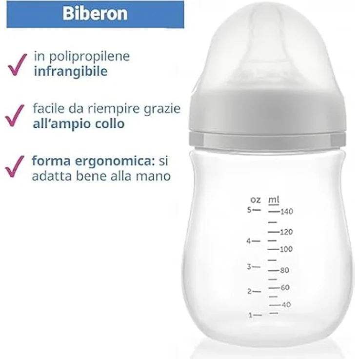 MiaMia 2x Babyflasche 140ml mit Anti Kolik Sauger Größe S - 2 kleine PP Flaschen mit Silikonsaugern - Transparent Grau – Bild 4
