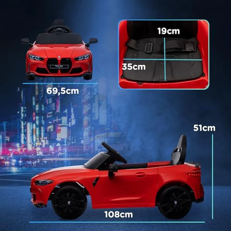 AIYAPLAY Elektro-Kinderauto 12V mit 2,4G-Fernbedienung, MP3, USB, LED-Lichte, Hupe, Belastbarkeit 25 kg, Rot - Preisvergleich – Bild 5