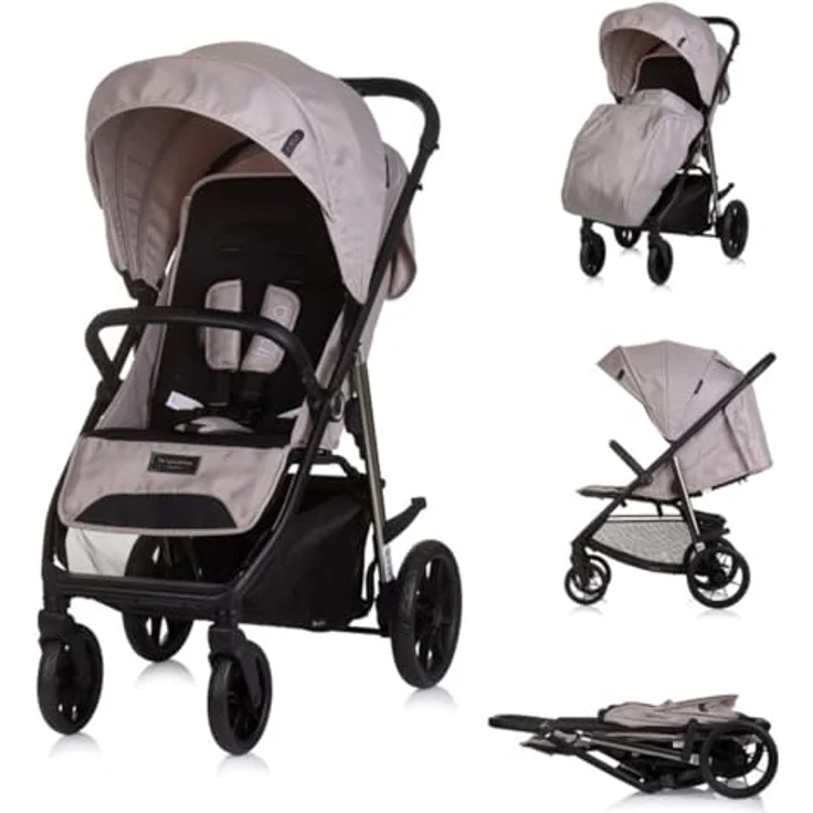 Chipolino Kinderwagen Buggy Insta, klappbar mit Fußabdeckung, 3-fach verstellbarer Rückenlehne, 5-Punkt-Gurtsystem und Federung, grau – Bild 1