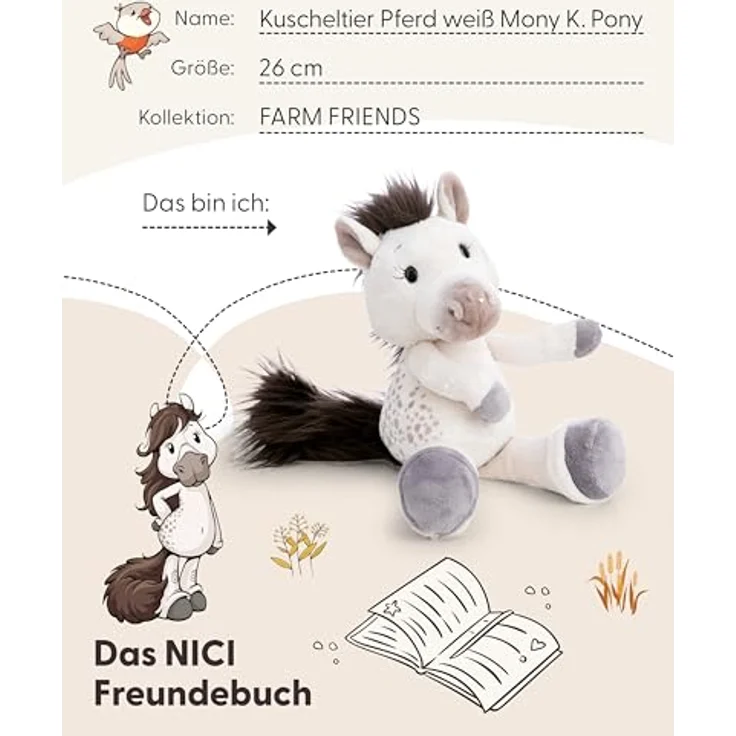 NICI Kuscheltier Pferd Mony K. Pony 26cm, weiß, flauschiges Plüschtier aus recyceltem Material, ideales Geschenk für Kinder und Erwachsene - 62241 – Bild 5