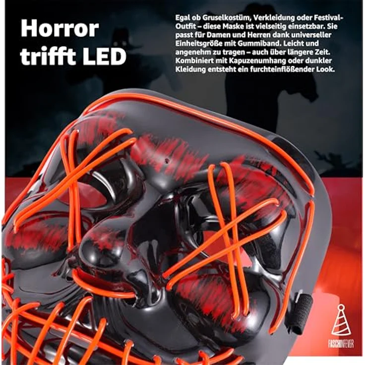 FASCHINFEVER LED Purge Maske - steuerbare Kostümmaske mit leuchtenden LEDs für Halloween, Fasching & Karneval - Unisex, rot – Bild 5