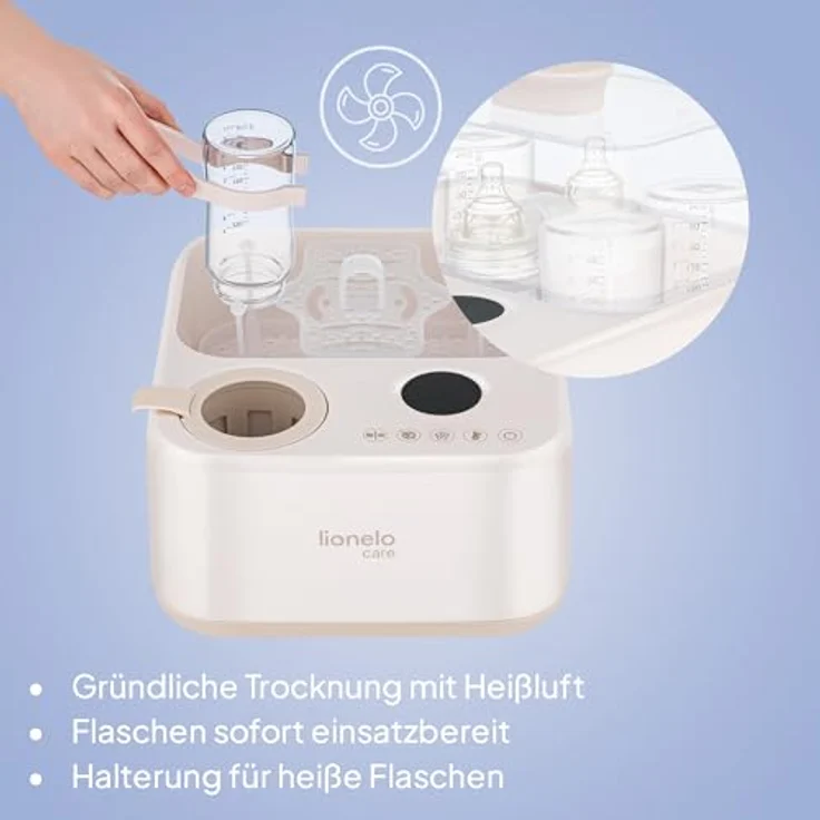 Lionelo SteamUp 3in1 Sterilisator für Babyflaschen, Dampfsterilisator mit Trockner & Flaschenwärmer, 99,99% Keimreduktion, Touchpanel, Abschaltautomatik, BPA-frei, für 4 Flaschen – Bild 4