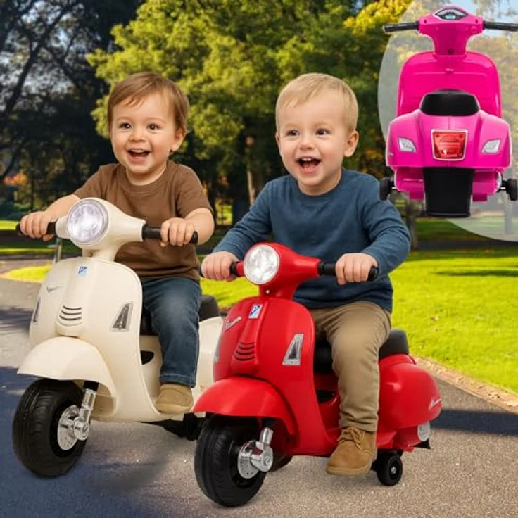 JAMARA Ride-on Vespa Mini, Elektrofahrzeug für Kinder ab 18 Monaten, weiß, 8.4V Li-Ion Akku, mit LED Scheinwerfern und Kippschutz – Bild 6