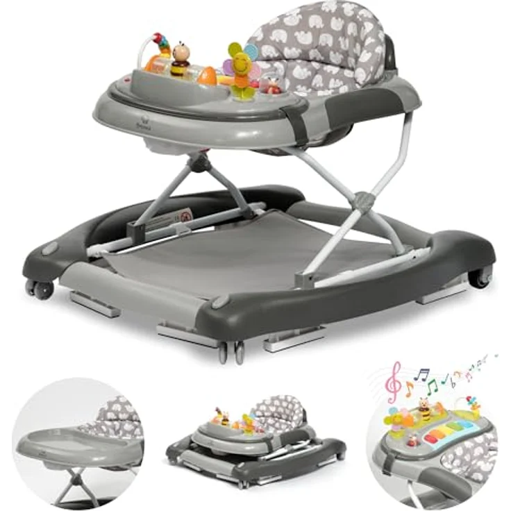 Bronea 4-in-1 Gehfrei Baby ab 6 Monate | Lauflernwagen mit Schaukelfunktion und Spielpaneel mit Musik | Höhenverstellbare und Klappbar | Lauflernhilfe mit leisen Rollen und Bremsen – Bild 1