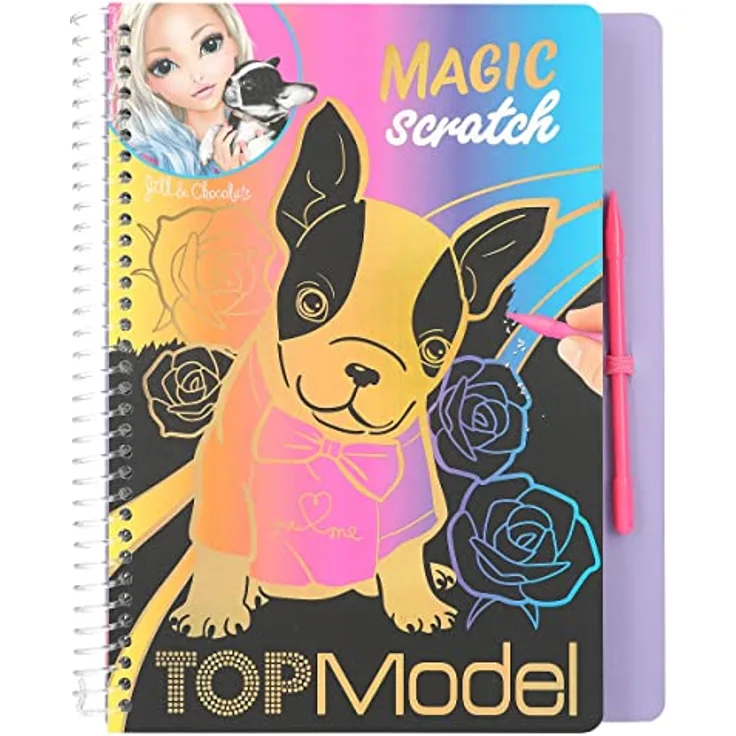 Depesche 12410 TOPModel-Magic Scratch Book mit 20 Seiten Kratz-Motiven, Büchlein mit Buntem Farbverlauf und Kratzstift, Mehrfarbig
