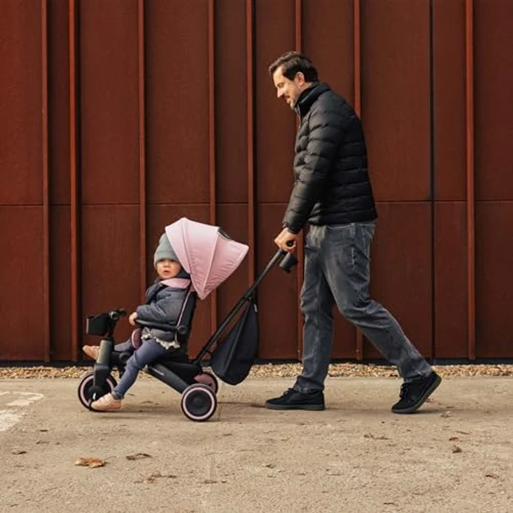 Kinderkraft Jazz 3, faltbares Dreirad mit 360° drehbarem Sitz, Halbliegeposition, UPF 50+ wasserabweisendes Verdeck, Freilauf- und Lenkermodus, Grau – Bild 5