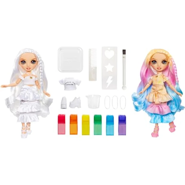 Rainbow High Watercolour & Create DIY Modepuppe, Auswaschbare Wasserfarben & Batikset - Braune Augen, Lockenhaar, Extra Top & Schuhe - 4-12+ Jahre, Regenbogenfarben (Rosa, Orange, Gelb, Grün, Blau, Lila) – Bild 2