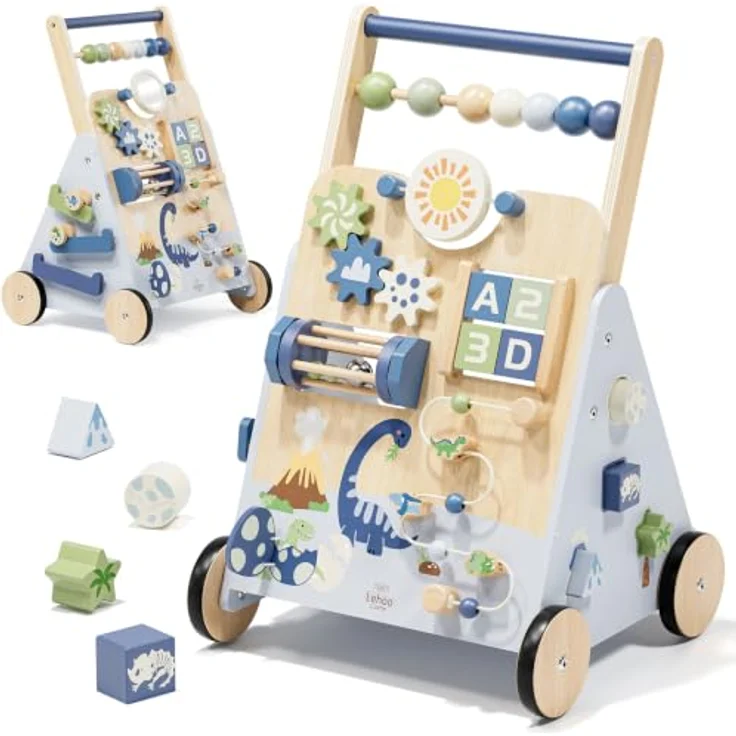 Lehoo Castle Lauflernwagen Holz, Dinosaurier Laufwagen mit Geschwindigkeitsregler und 9 interaktiven Spielmöglichkeiten für Babys ab 1 Jahr – Bild 1