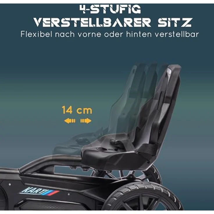 HOMCOM Go-Kart Kinderfahrzeug mit verstellbarem Sitz, Tretfahrzeug, Tretauto mit Handbremse, Kinderspielzeug - Schwarz – Bild 3