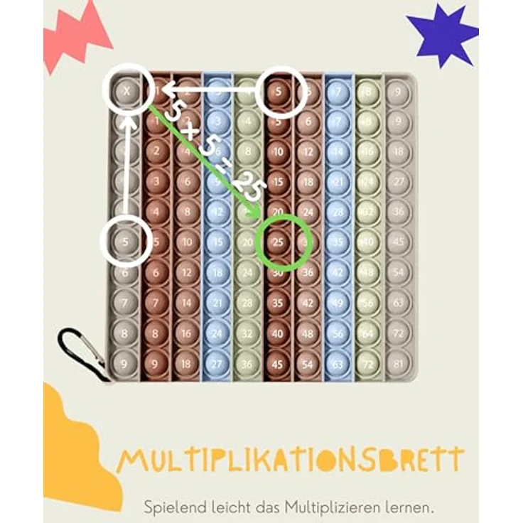 Valino Pop on It 2 in 1 Multiplikationsbrett und Hundertertafel, XXL Lernspiel für Montessori in Pastellfarben mit praktischen Karabiner für unterwegs – Bild 3