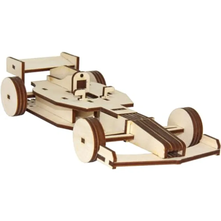 Sol Expert 3D Holz Puzzle Rennwagen, 43 präzise gelaserte Holzteile, ohne Kleber, aus beliebig colorierbarem Pappelholz, empfohlen ab 8 Jahren, Schwierigkeitsgrad mittel