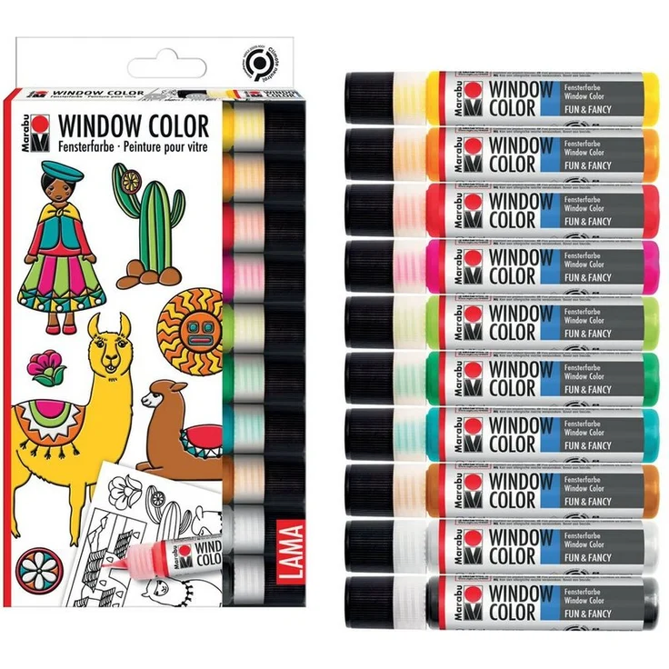 Marabu Sticker Marabu Window Color Set LAMA, 10 x 25 ml - Bunte Lama-Welt, Wasserbasierte Fenstermalfarbe – Bild 1