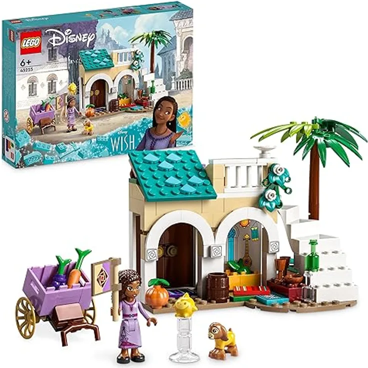 LEGO 43223 Disney Wish Asha in der Stadt Rosas, Wish-Film-Set mit Marktplatz, Asha-Minipuppe, Valentino als Spielzeug-Ziege und Stern-Figuren, Geschenk für Kinder ab 6 Jahren, Mädchen und Jungen