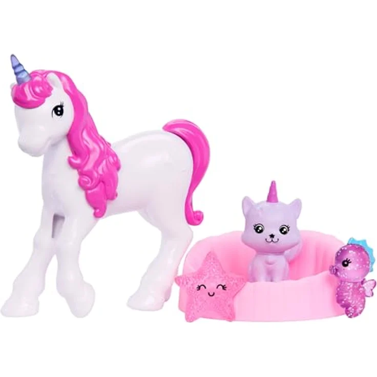Barbie Adventskalender JFL66, mit Puppe und 24 Überraschungs-Accessoires, rosa Haar, verwandelbar in Meerjungfrau, Fee und mehr, inkl. Mini-Einhorn und Tiere – Bild 5