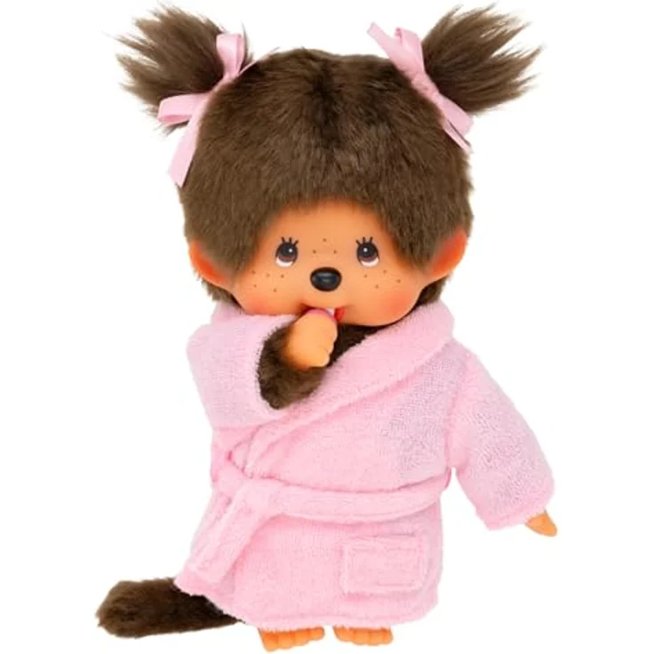 Sekiguchi Monchhichi Plüschfigur Bathrobe Girl, 20cm mit flauschigem Bademantel und zwei Zöpfchen – Bild 3