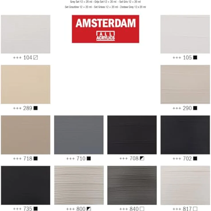 Amsterdam Standard Series Acrylfarbe Grauton-Set, 12 x 20 ml, monochromes Set mit Weiß-, Grau- und Schwarztönen, seidenmattes Finish – Bild 4