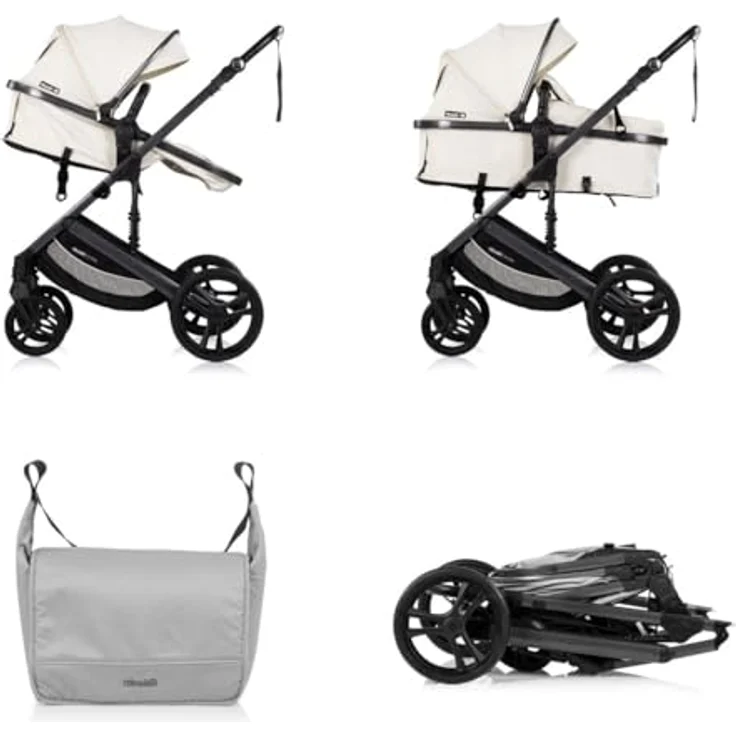 Chipolino Kinderwagen 2 in 1 Amore, geeignet ab Geburt, mit Getränkehalter, Wickeltasche und Fußabdeckung, beige-schwarz – Bild 5