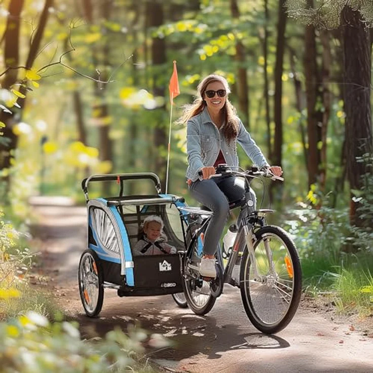 HOMCOM Fahrradkinderanhänger Kinderanhänger Kinderwagen, blau, 5-Punkt-Sicherheitsgurt, Universalkupplung – Bild 2