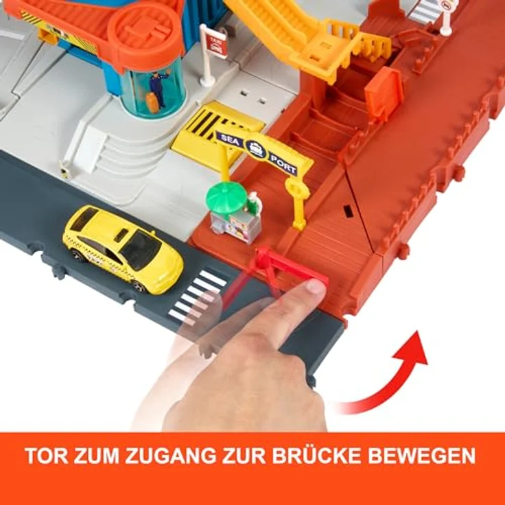 MATCHBOX Spiel-Parkhaus Action Drivers Transport-Center, 5-stöckige Garage mit Hubschrauberlandeplatz und Boot, Maßstab 1:64 – Bild 4