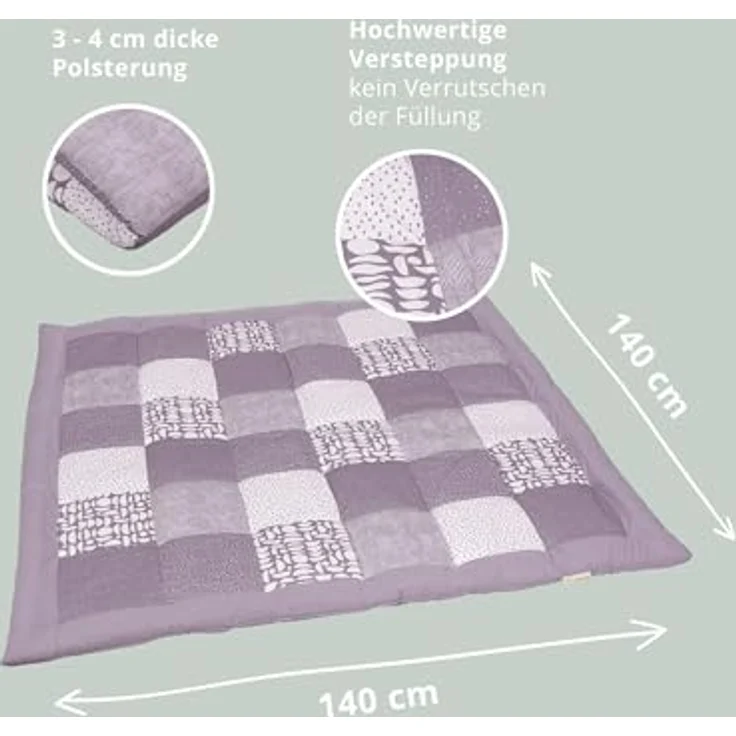 ULLENBOOM Krabbeldecke 140x140 cm, dick und weich gepolstert, OEKO-TEX zertifiziert, handgefertigt in Europa – Bild 2