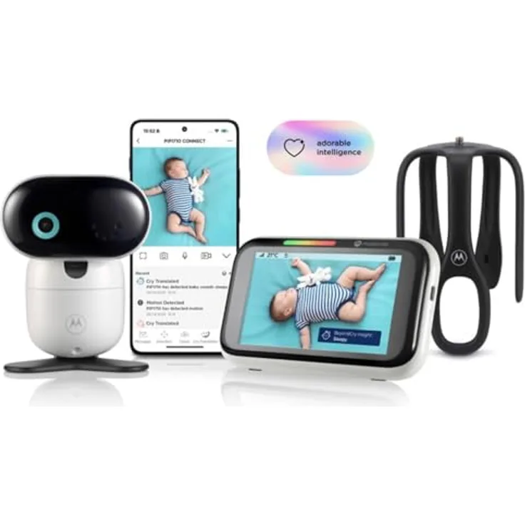 Motorola Nursery PIP1710 Connect, WLAN-Babyphone mit motorisierter HD-Kamera, 12,7 cm (5 Zoll) Touchscreen, Weinerkennung, Nachtsicht und 2-Wege-Kommunikation