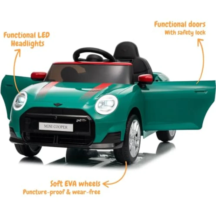 Vrooomy MINI Cooper JCW Kinder Elektroauto 12V, mit Fernbedienung, MP3-Player, Grün, für 1 bis 5 Jahre – Bild 3