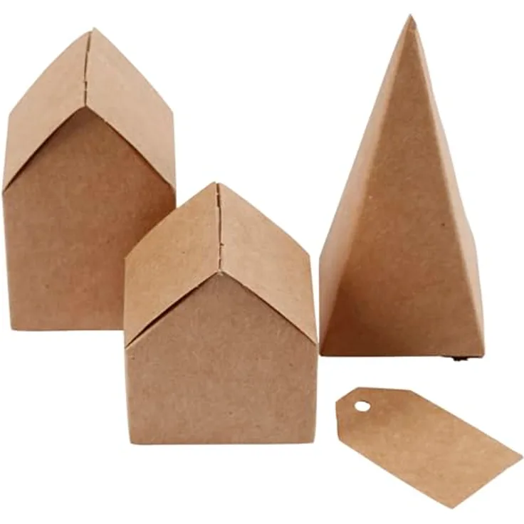 Creativ Company CC Kartonhäuser und Bäume, Set mit 18 Häusern und 6 Bäumen aus 175 g Kraftkarton, 5,7–10 cm
