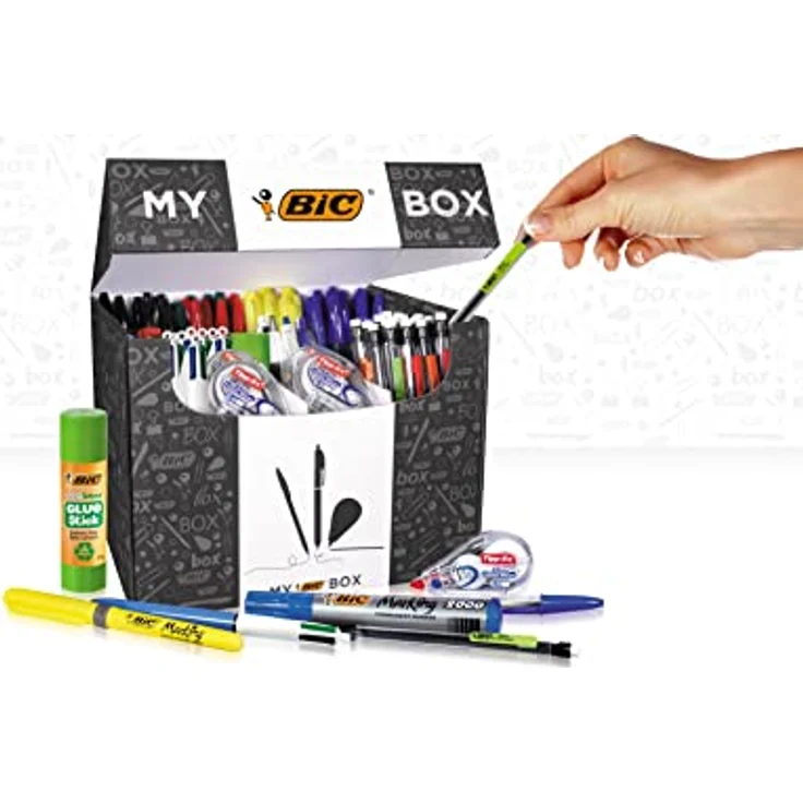 Bic Schreibset MY BOX, farbsortiert mit 75 Kugelschreibern, 8 Textmarkern, 8 Korrekturrollern und praktischer Aufbewahrungsbox – Bild 4