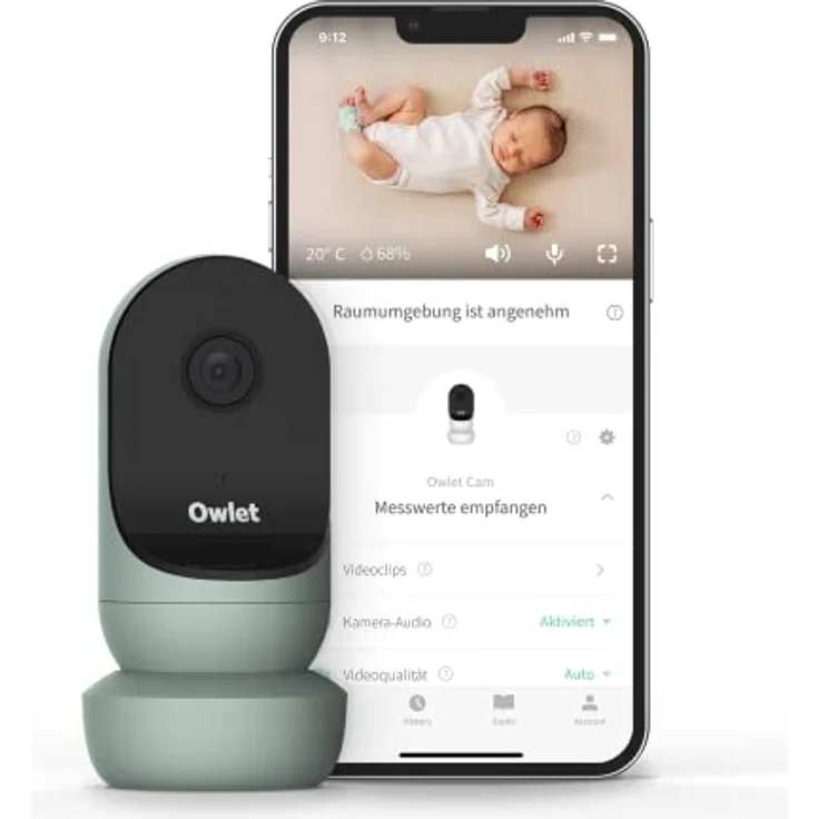OWLET Cam 2 - Babyphone mit Kamera und App - mobiles Videobabyphone mit Weinen- und Bewegungsmeldungen - für sichere, verschlüsselte HD-Videos - mit Smartphone abrufbar, Salbeigrün – Bild 2