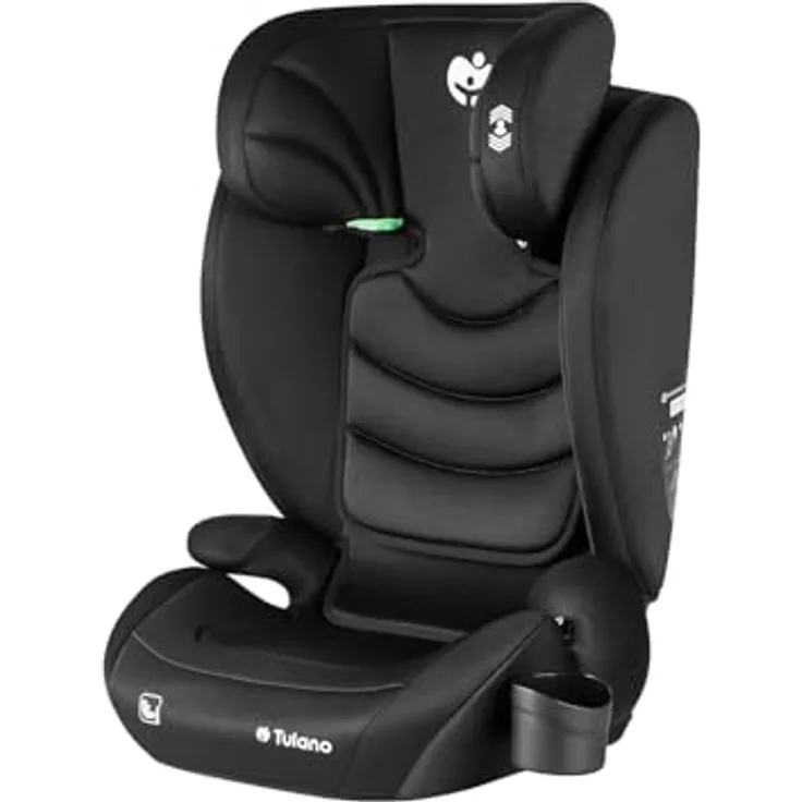Tulano Joy 20, Kindersitz Schwarz mit ECE R129/03 i-Size Zulassung, 13-fach verstellbare Kopfstütze und Getränkehalter
