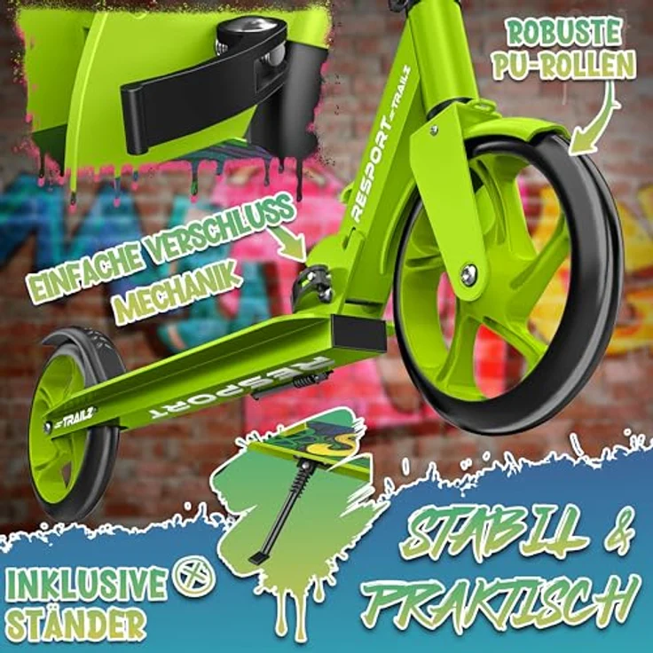 RE:SPORT Trailz Cityroller Scooter, höhenverstellbar & klappbar, 200mm Räder, inkl. Tragegurt und Klingel, für Kinder & Erwachsene – Bild 5