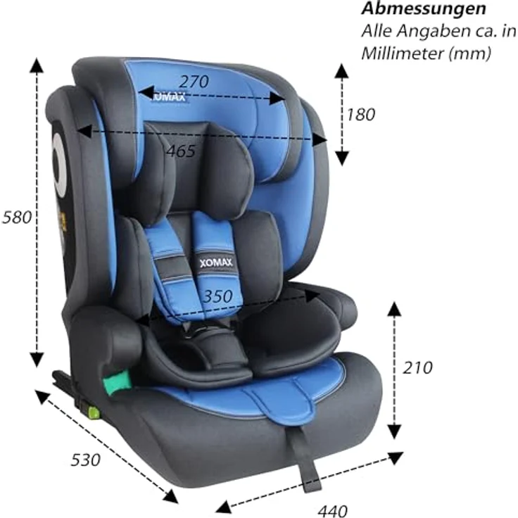 XOMAX LM238, Autokindersitz ISOFIX anthrazit-blau, für Kinder 9-36 kg, ab 15 Monaten bis 12 Jahre, verstellbar, waschbare Bezüge – Bild 4