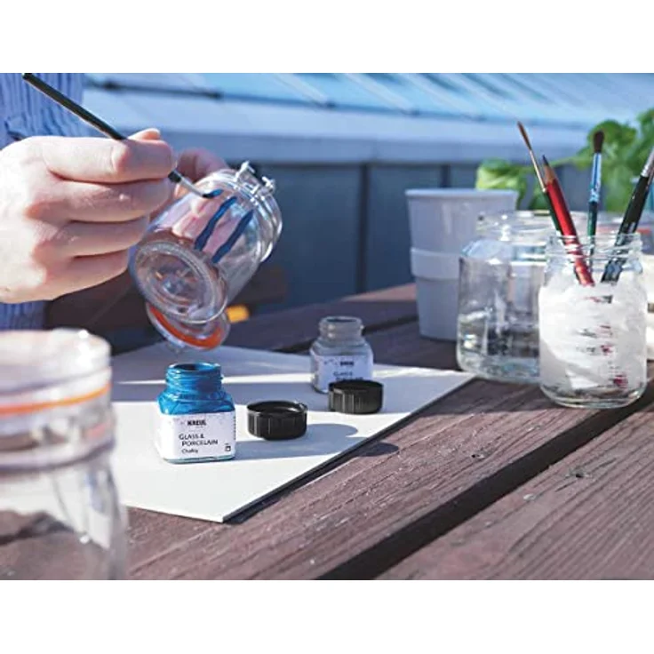 KREUL Glass & Porcelain Set Chalky, 6 x 20 ml in weiß, rosa, blau, grün, braun und grau, sanft-matte, deckende Malfarbe auf Wasserbasis mit Pinsel – Bild 2