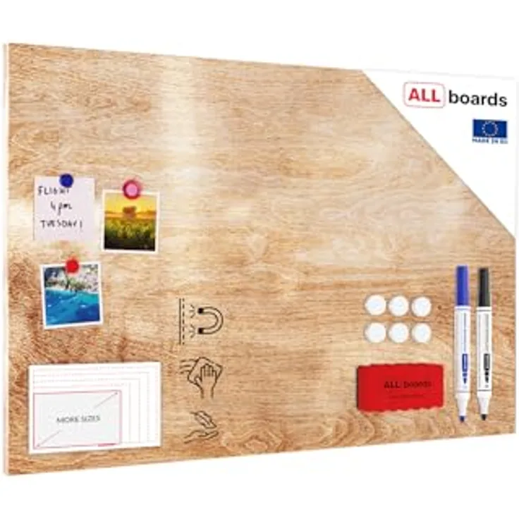 ALLboards Metallische Magnettafel MetalBoard, abwischbar und vollständig magnetisch, Massivholz, 0,5 mm stark, leicht und sicher in der Anwendung