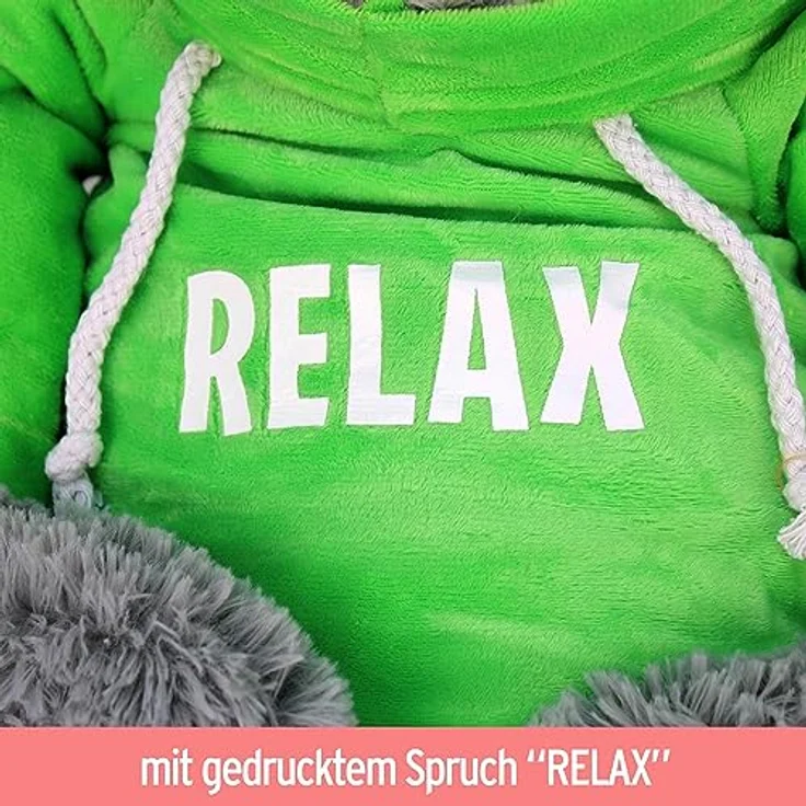 BEMIRO Faultier Kuscheltier mit Kapuze - grün Relax - ca. 70 cm, Faultier Kuscheltier mit Pulli, Kletthände zum anhängen, Plüschtier Faultier mit Hoodie – Bild 2