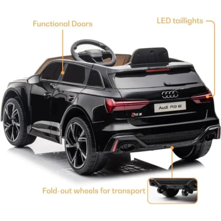Vrooomy Audi RS6 Kinder Elektro Auto, 12V Akku mit Fernbedienung, Scheinwerfer, Bluetooth MP3-Player, Schwarz, geeignet für 1 bis 5 Jahre – Bild 5