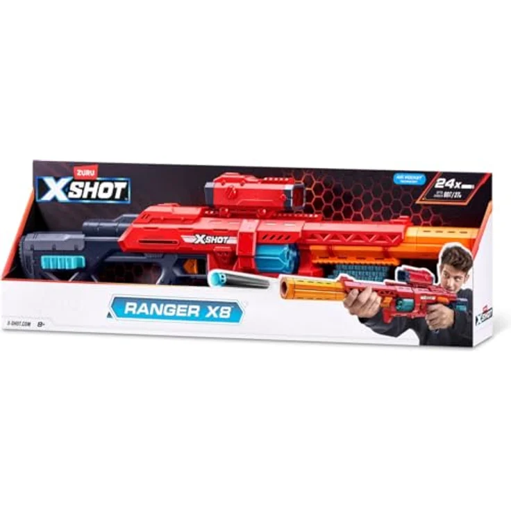 Zuru X-Shot Ranger X8 24 Dartgewehr, Blaster mit 27 m Reichweite, 8 Darts in Sekundenschnelle, 24 Dartpfeile mit Air Pocket-Technologie – Bild 2