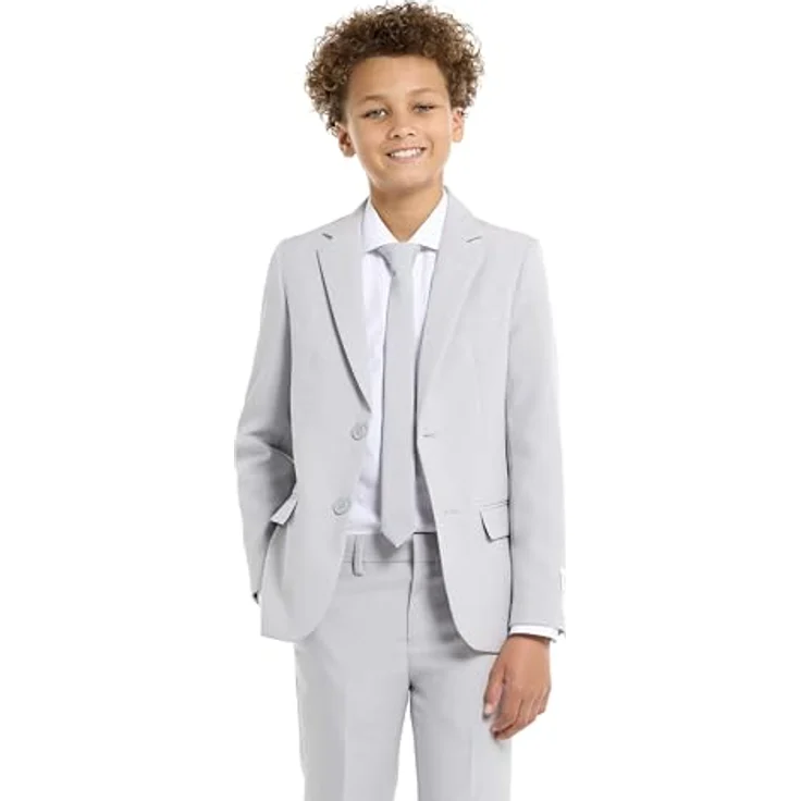 OppoSuits Grauer Konfirmationsanzug für Jungen, Slim Fit, inklusive Jacke, Hose und Krawatte, Größen 146-152 – Bild 2