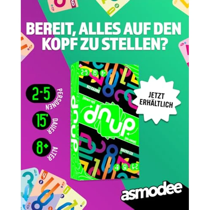Asmodee dnup, schnelles Familienspiel für 2-5 Spieler ab 8 Jahren, Kartenspiel mit 15 Minuten Spielzeit pro Partie, dynamischer Spielverlauf und auffälliges Design – Bild 3