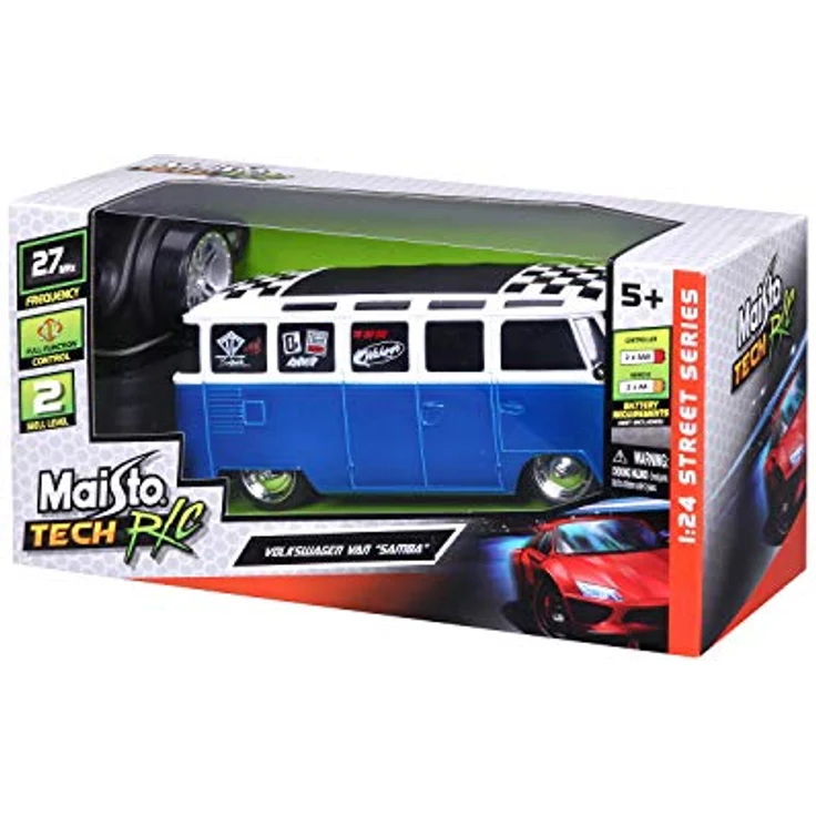 Maisto Tech R/C VW Bus Samba: Ferngesteuertes Auto im Maßstab 1:24, 2,4 GHz, mit Pistolengriff-Steuerung, ab 5 Jahren, 20 cm, blau-weiß (581529) – Bild 4