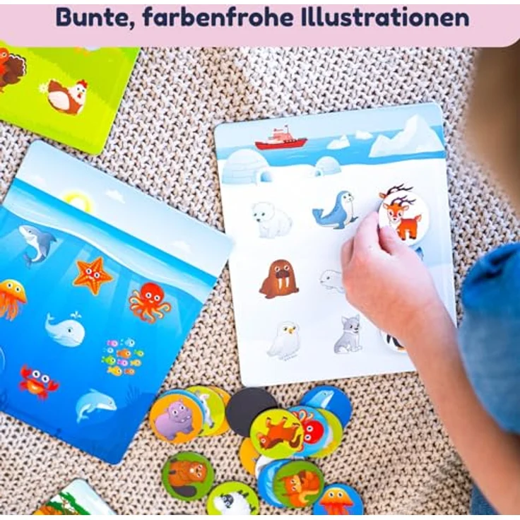 Magnikon Magnetisches Lotto Spiel „Die Tierwelt“, Bingo und Memory für Kinder ab 3 Jahren, 54 Magnete, 6 doppelseitige Spielbretter, farbenfrohe Tierbilder – Bild 7