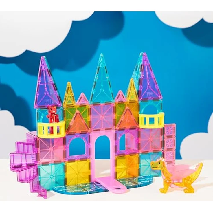 Magna-Tiles Castle DLX 48-teiliges Magnetbauset mit Zugbrücke, Drachenfigur und Wendeltreppe, aus sicherem MABS-Kunststoff – Bild 3