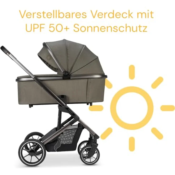 Osann Kombi-Kinderwagen Juntos Teak - bis 22 kg belastbar, umsetzbare Sitzeinheit, Babywanne mit Matratze & Regenschutz, Gratis Mobilitätsgarantie – Bild 8