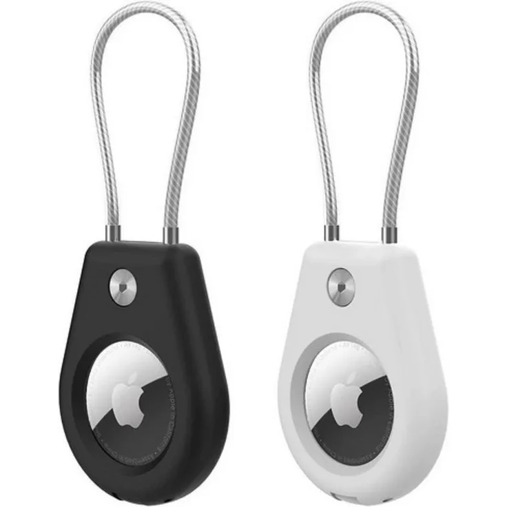 COFI 1453 Schlüsselanhänger Schutzhülle für Apple AirTag, mit Stahlkabel, schwarz & weiß, 2 Stück