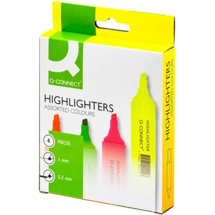 Q-Connect KF01116 Textmarker, 4er Pack in Gelb, Grün, Orange, Rosa, Strichstärke ca. 2-5 mm – Bild 1