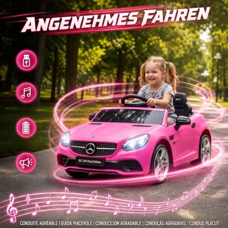 AIYAPLAY Mercedes SLC 300 Kinder Elektroauto, 12V mit 2 Motoren, Rosa, Fernbedienung, Sicherheitsgurt, Musik und LED-Scheinwerfer, für Kinder von 3 bis 6 Jahren – Bild 5